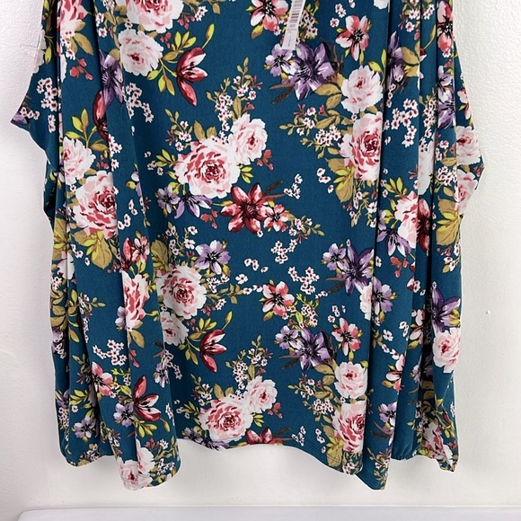 Torrid New Women’s 6X Blue Floral Print Strap Long Balloon Sleeve V-Neck Blouse - Picture 5 of 9